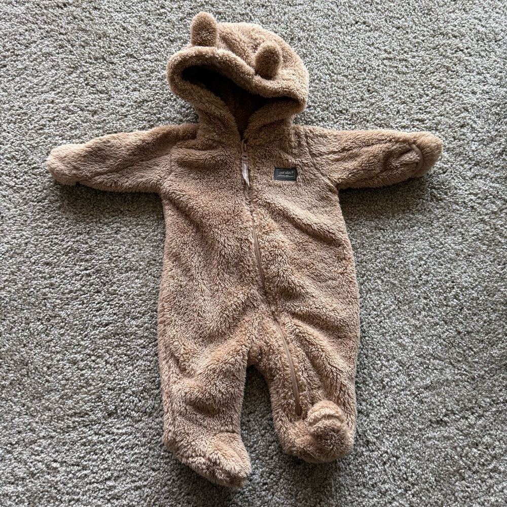 Eddie Bauer Brown Teddy Fleece Hooded Baby Snowsuit